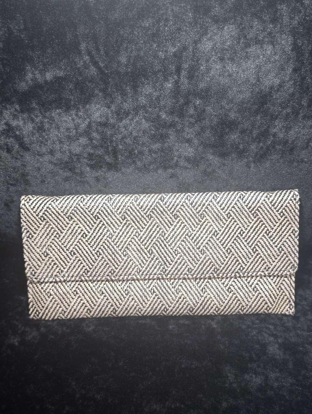 Boho Woven Straw Envelope Clutch Bag Black Natural Geometric Pattern